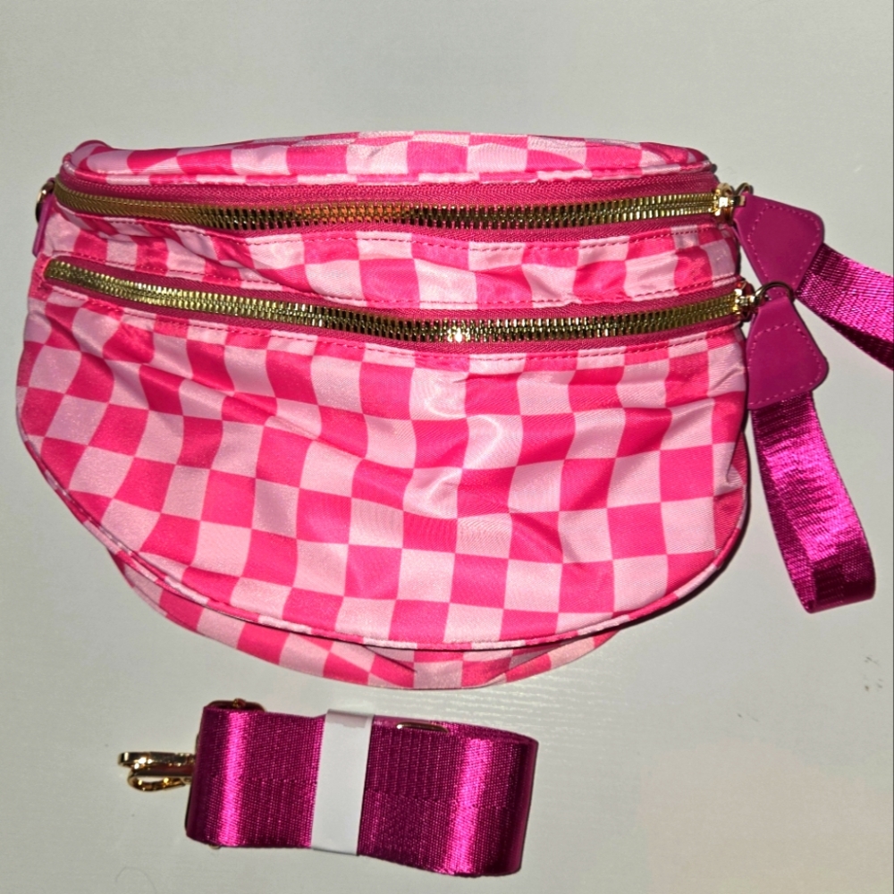 Pink Checkered Crossbody  Bum Bag